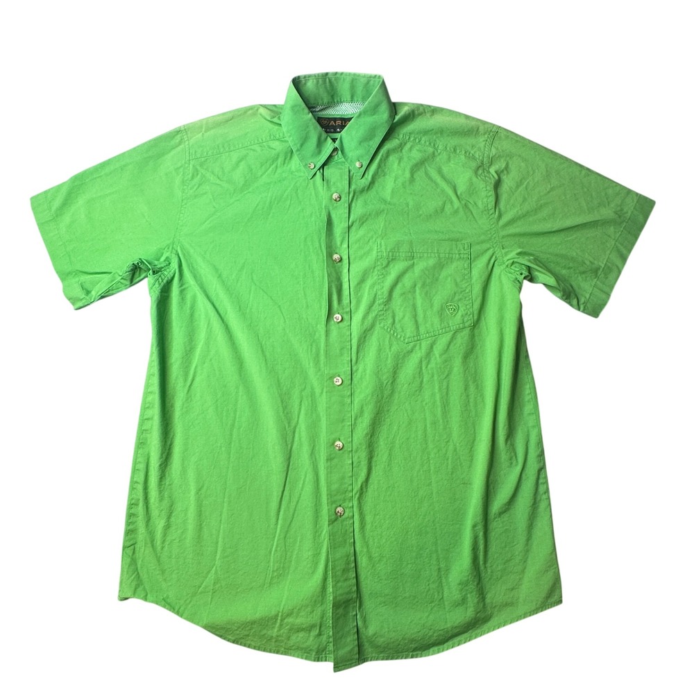 Ariat Shirt Mens M Green Pro Series Button Down Short Sleeve Western Performance